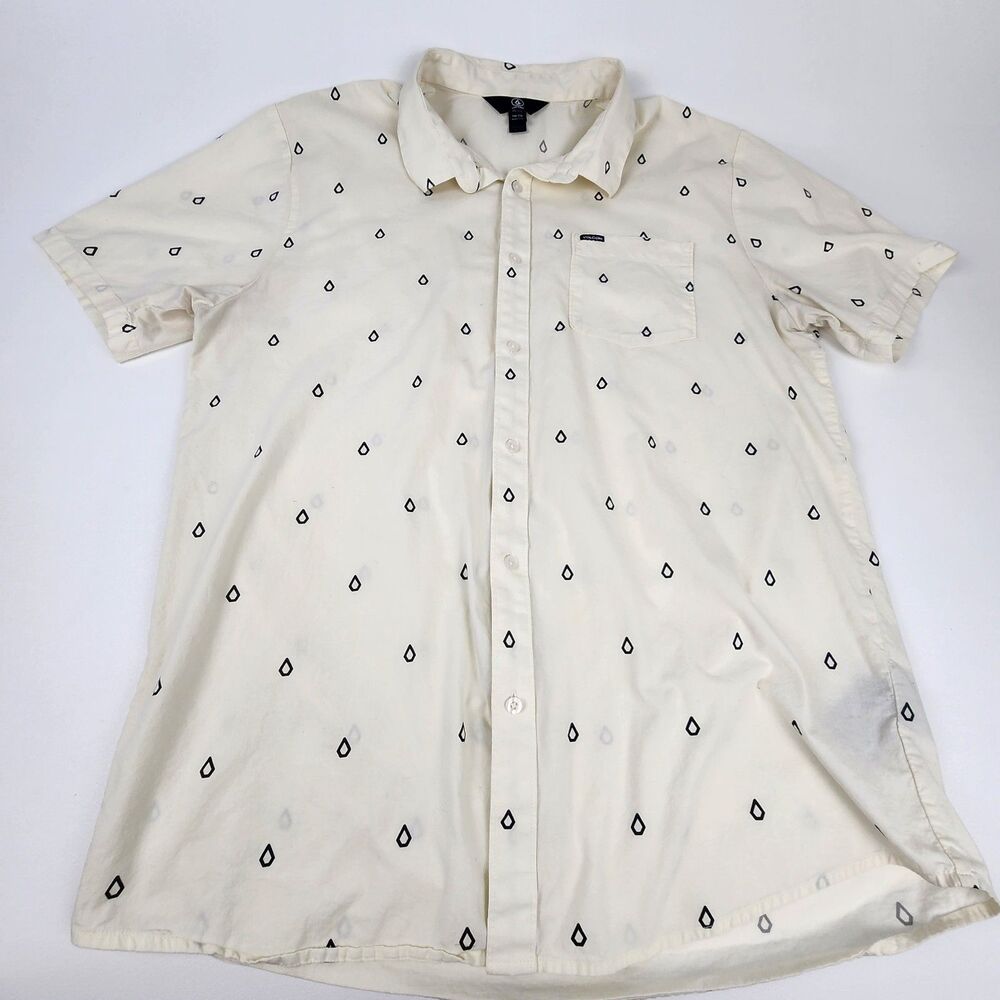 Volcom Stone White Geometric Print Button Up Shirt Men's XXL Short Sleeve